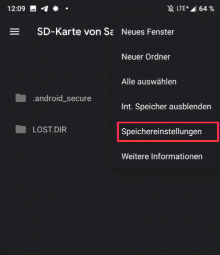 Speichereinstellungen öffnen