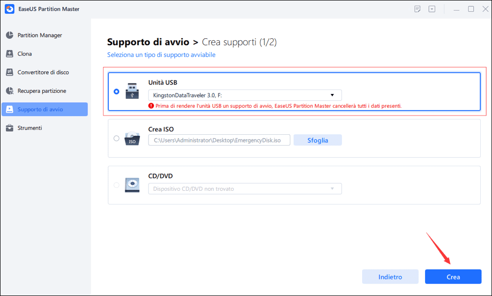 creare easeus partition master unità di avvio-passo 2