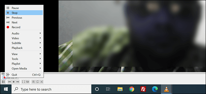 interrompi la registrazione della webcam vlc