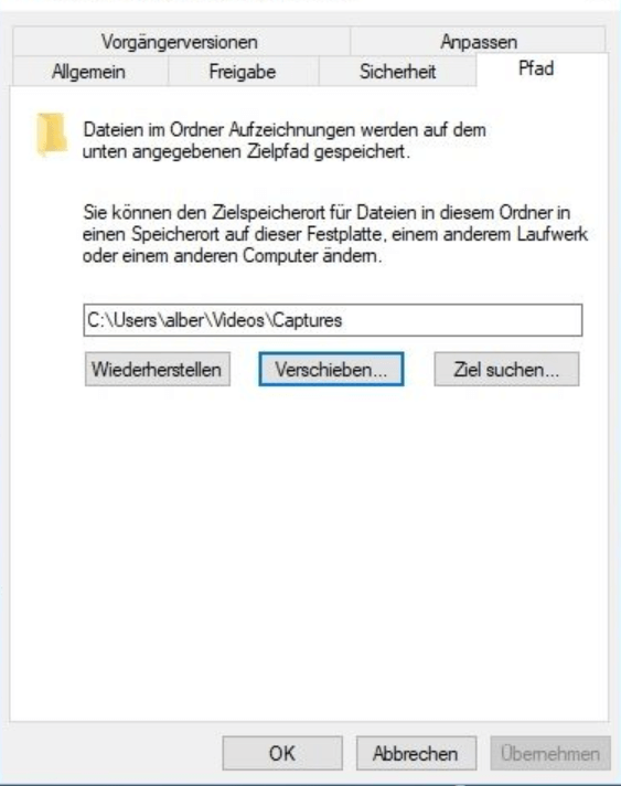 Ordner Eigene Aufnahmen und Gespeicherte Bilder verschieben