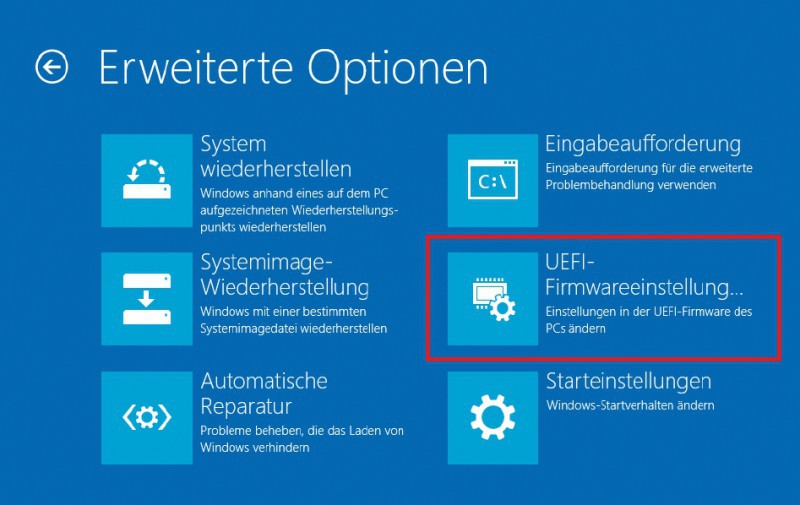 UEFI-Firmware auswählen