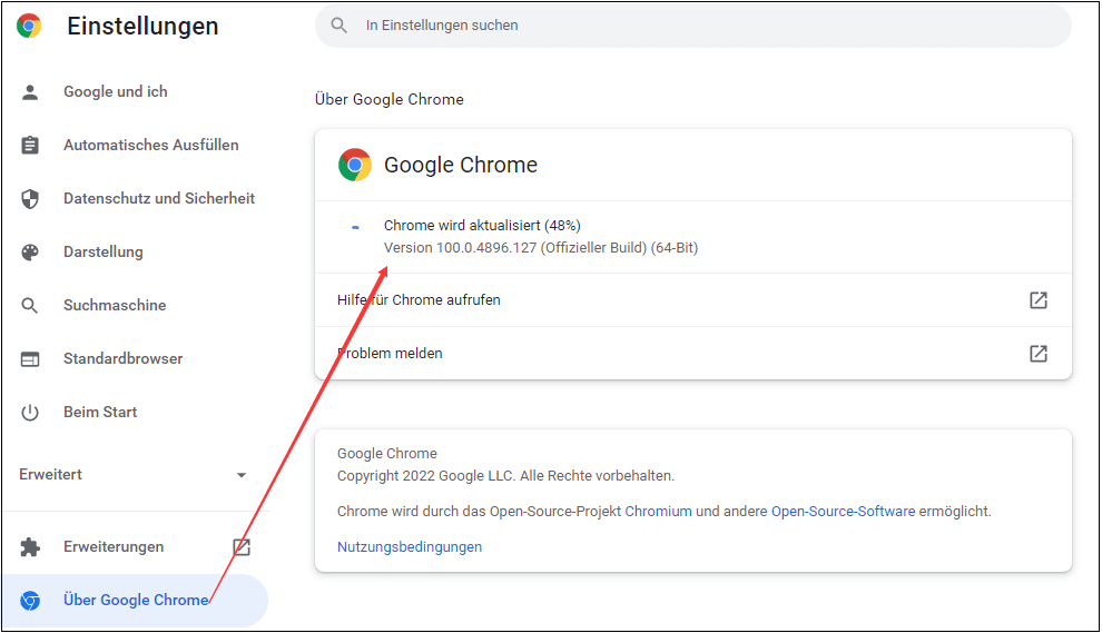 Google Chrome akutalisieren