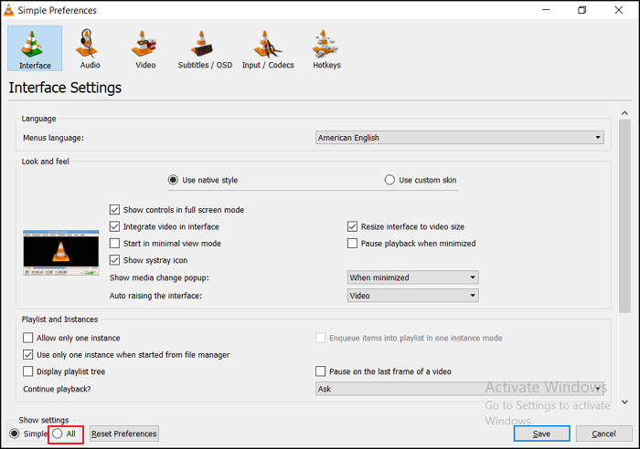 vlc alle einstellungen anzeigen