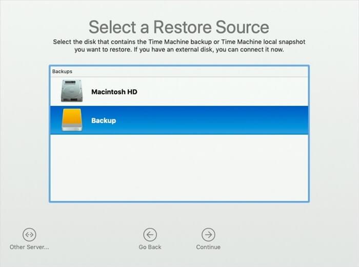 Seleziona Backup
