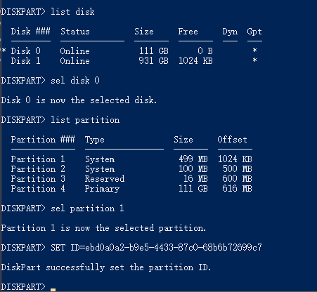 Löschen Sie die EFI-Systempartition mit der Diskpart-Befehlszeile