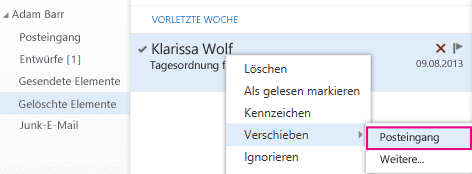 Gelöschte E-Mails aus dem Ordner Gelöschte Elemente wiederherstellen