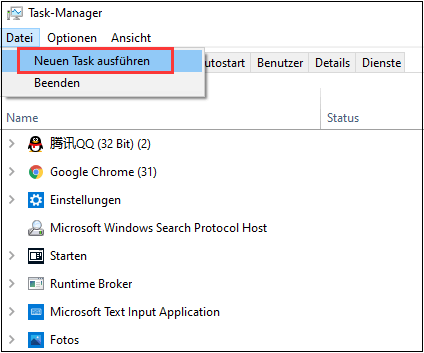 Datei-Explorer mit der Task-Manager öffnen - Schritt 1