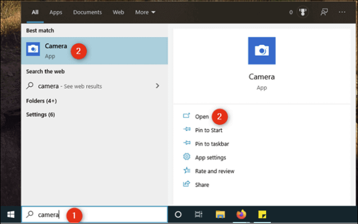 avvia fotocamera windows 10