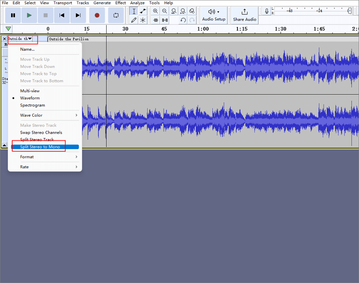 Audacity traccia divisa