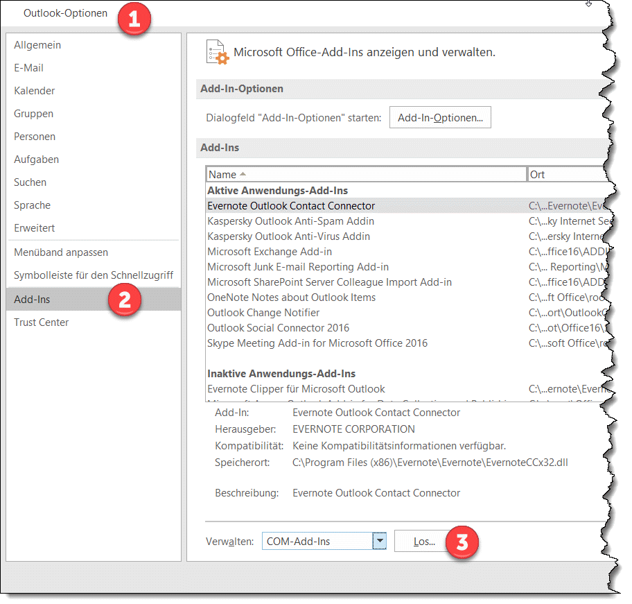 Outlook Add-Ins entfernen