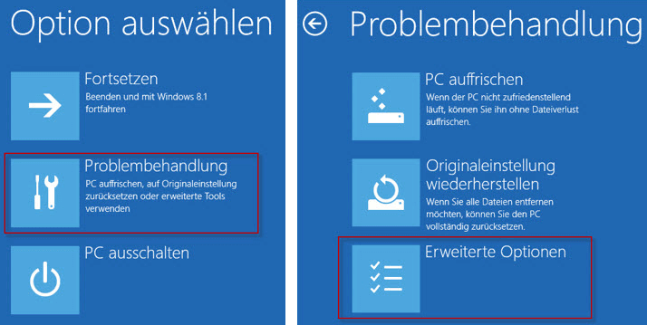 Problembehandlung öffnen