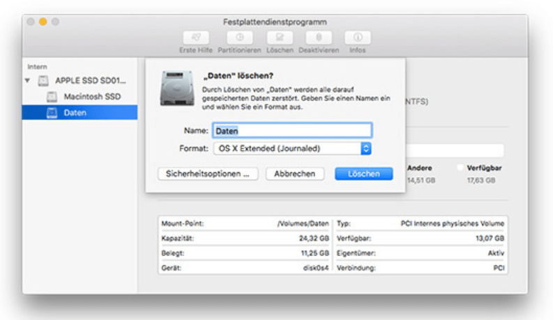 USB im Festplattendienstprogramm formatieren
