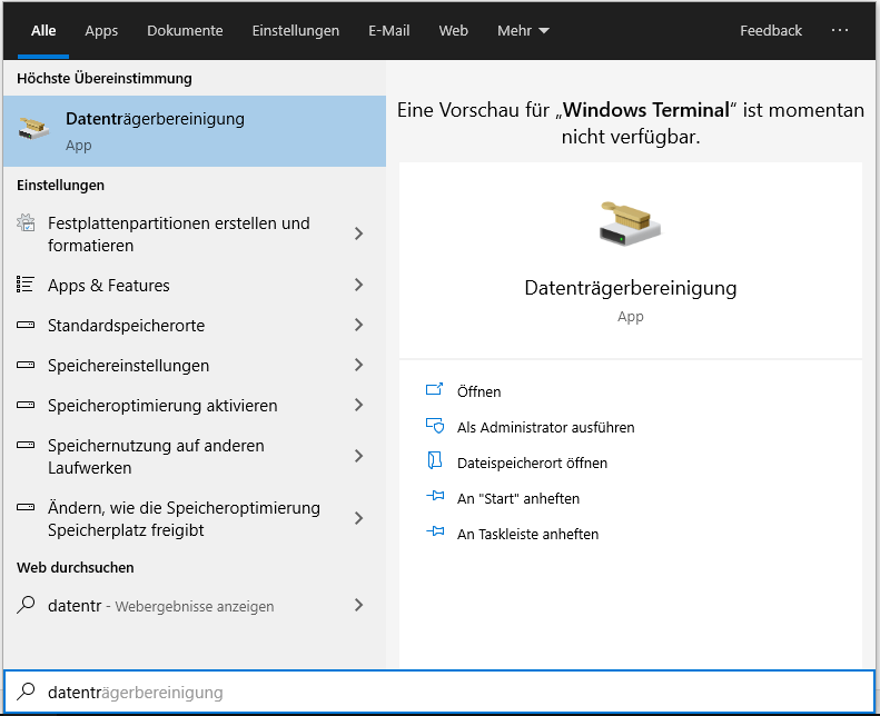 Windows datenträgerbereinigung - Schritt 1