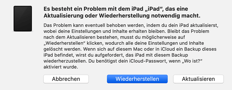 iPad im Wiederherstellungsmodus zurücksetzen
