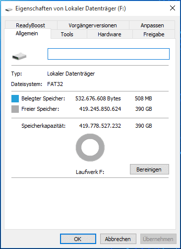 Eigenschaften vom USB-Stick überprüfen