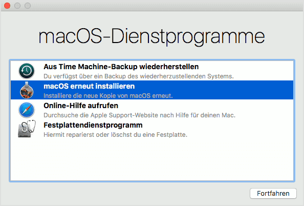unter macOS-Dienstprogramme kann man MacOS erneut installieren