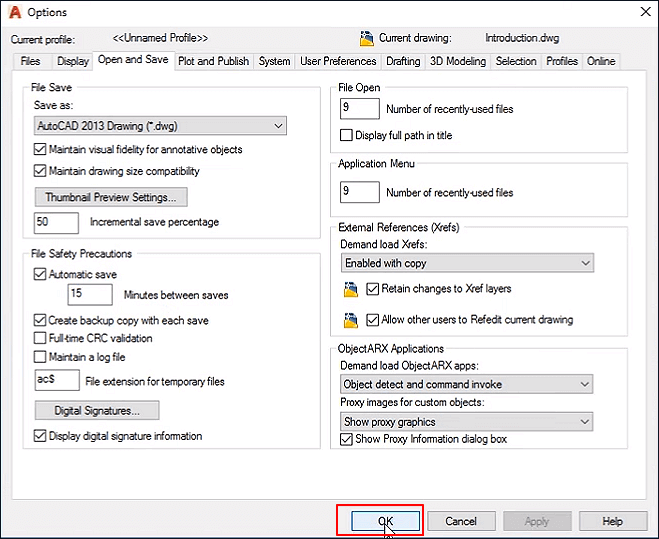 Aktivieren Sie die AutoSave-Funktion in AutoCAD.