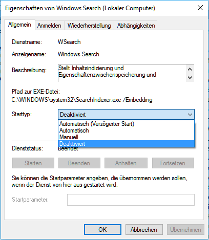 Windows Search ständig deaktivieren Schritt 3.