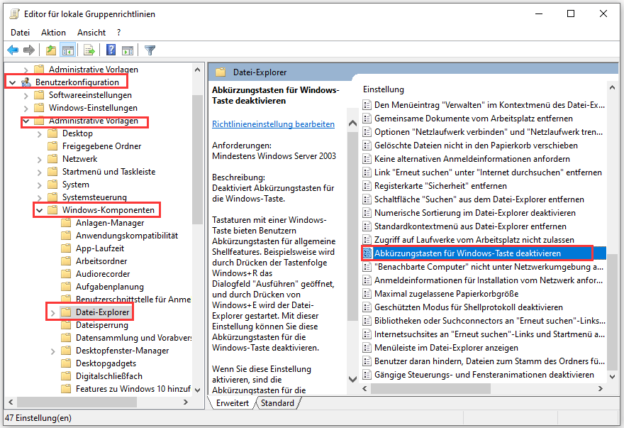 Abkürzungstasten für Windows-Taste deaktivieren - Schritt 1