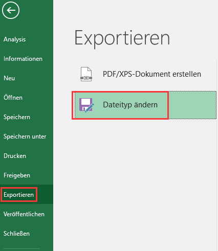 Excel Dateityp ändern.