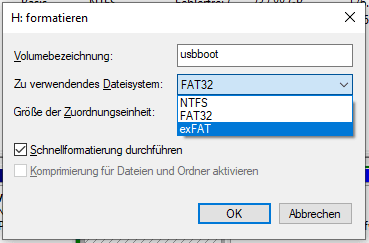 Größe der Exfat-Zuweisungseinheit
