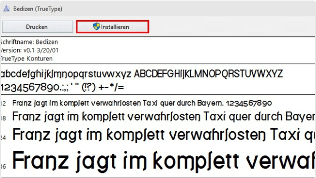 Schrift erneut installieren