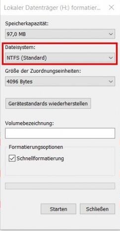 Die Formatierung einstellen.