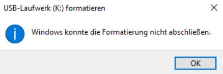 Fehlermeldung: Windows konnte die Formatierung nicht abschließen