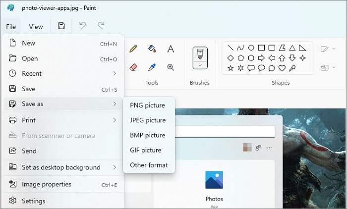 cambiare il formato della foto