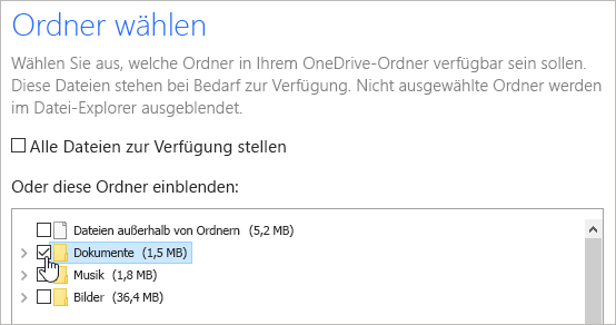 Ordner zur Synchronisierung auswählen