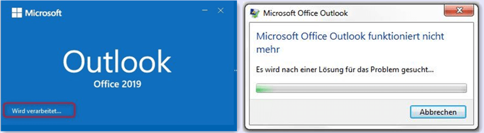 outlook funktioniert nicht wird verarbeitet