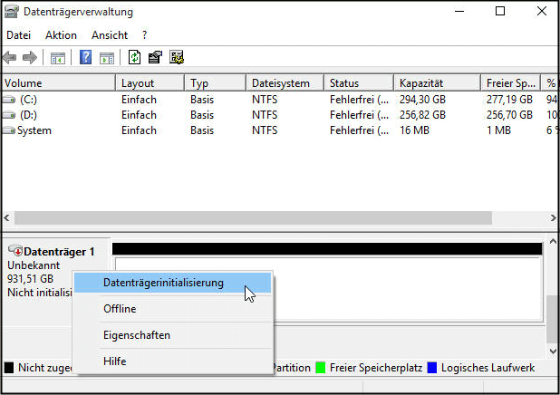 SSD partitionieren - Neue Festplatte initialisieren