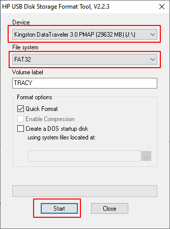 Formatieren der Festplattenpartition mit dem HP USB-Formatierungstool