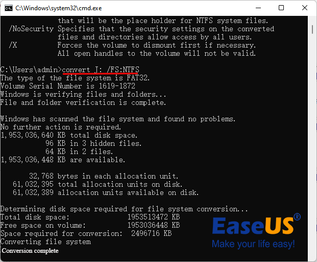 Converti FAT32 in NTFS utilizzando CMD