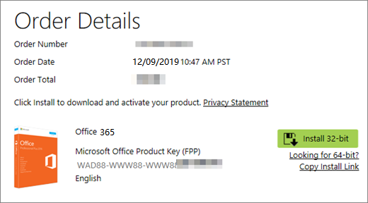 Visualizza il codice Product Key di Office 365 da Microsoft Store