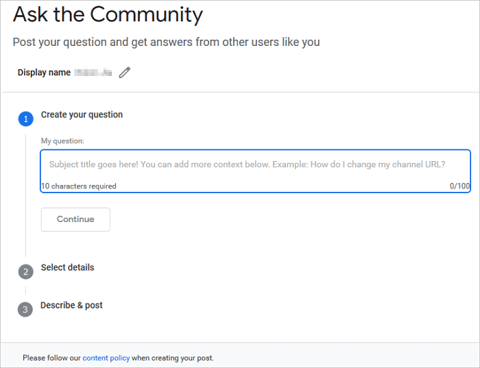 Kontakt mit YouTube Support Team - Schritt 1