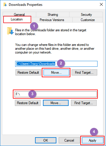 Modifica la posizione della cartella Download sul PC