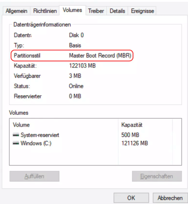 Stil der Festplattenpartition prüfen - 2