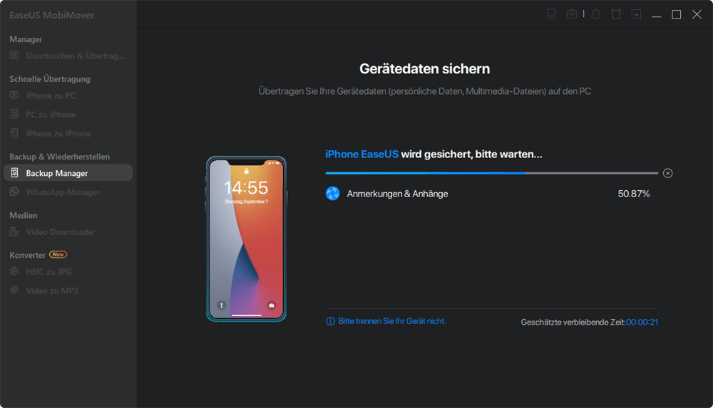 So sichern Sie das iPhone auf dem PC – Schritt 3