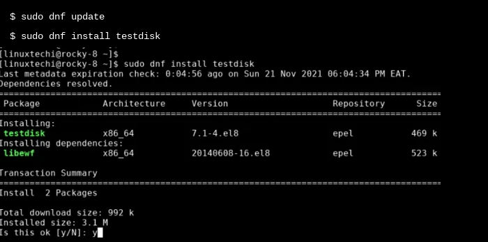 Installieren Sie testdisk RHEL-Distributionen