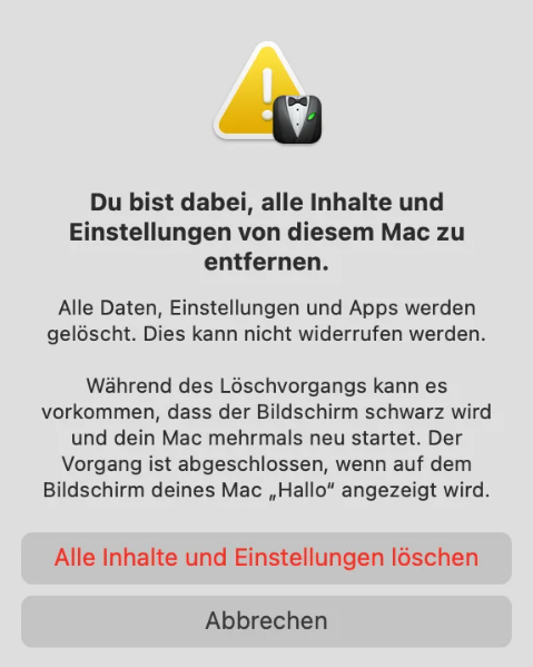 Alle Inhalte und Einstellungen löschen