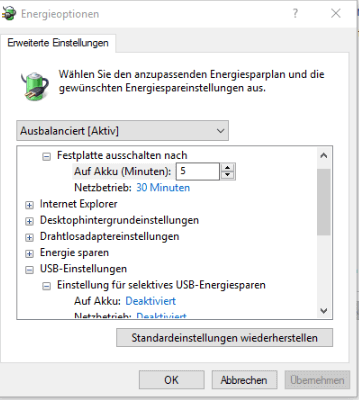 Enstellungen für selektives USB-Energiesparen