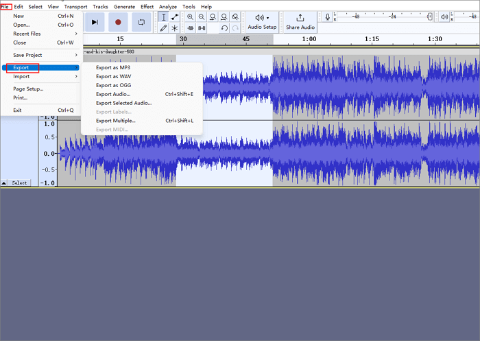 audacity esporta l'audio modificato