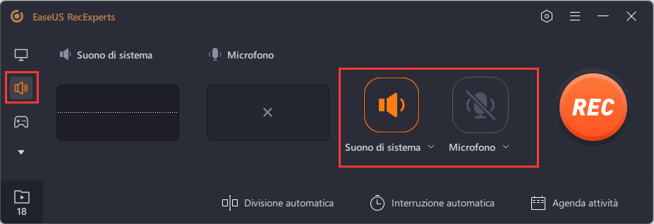 seleziona di registrare l'audio