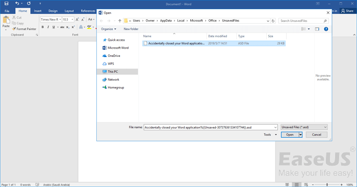 recuperare i file asd dalla cartella dei file non salvati in Word