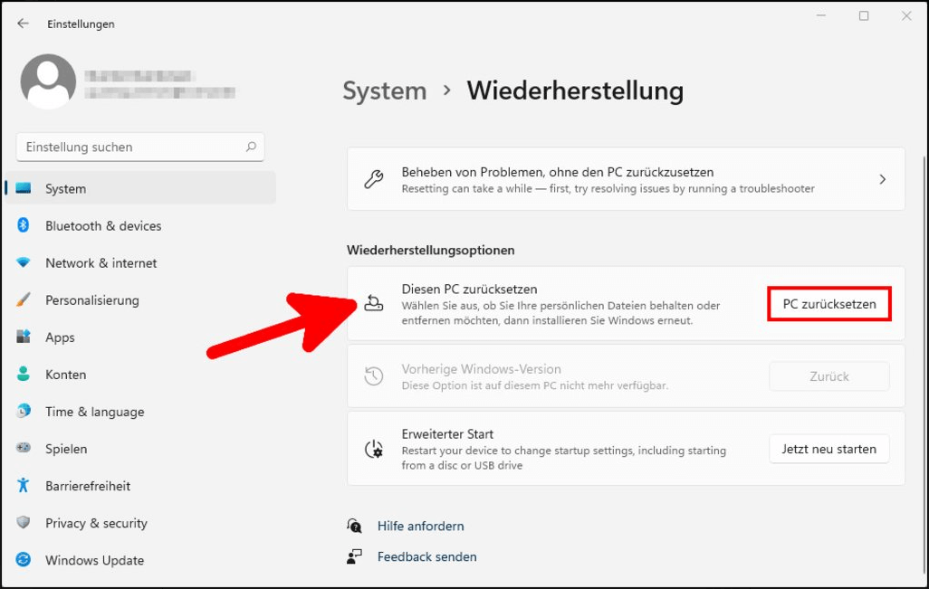 Windows 11 zurücksetzen
