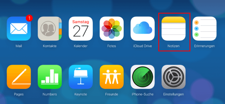 Gesicherte Notizen in iCloud öffnen.