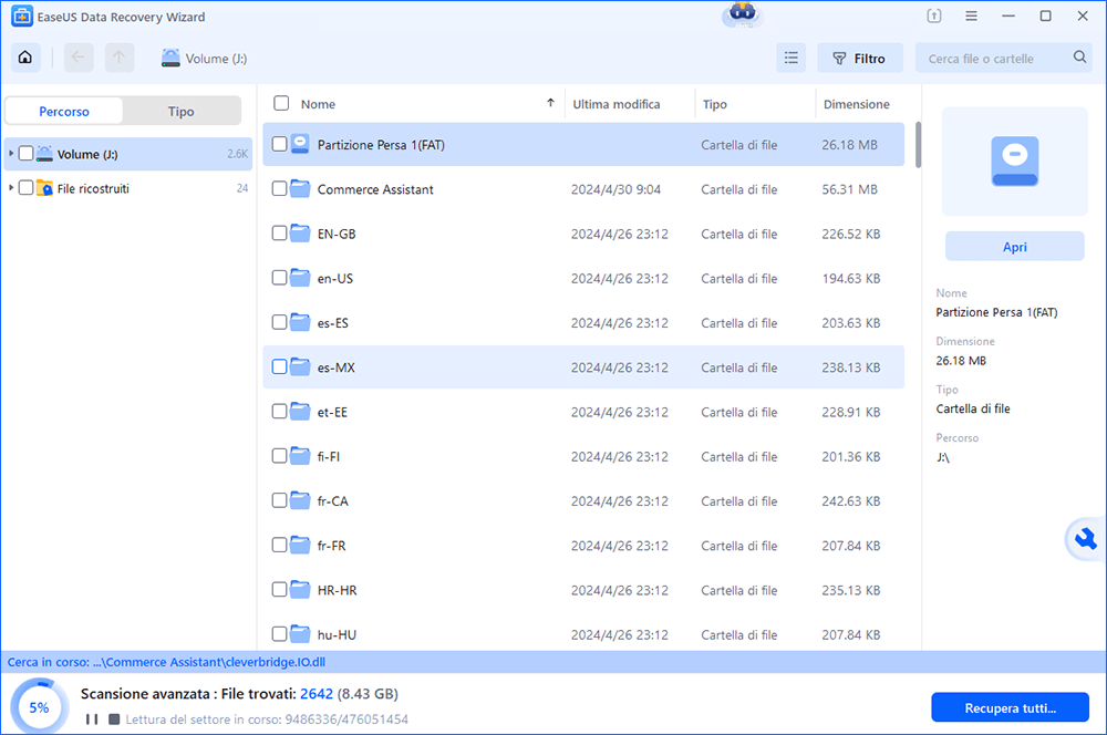 la scansione contribuisce a cercare file persi sul hard disk