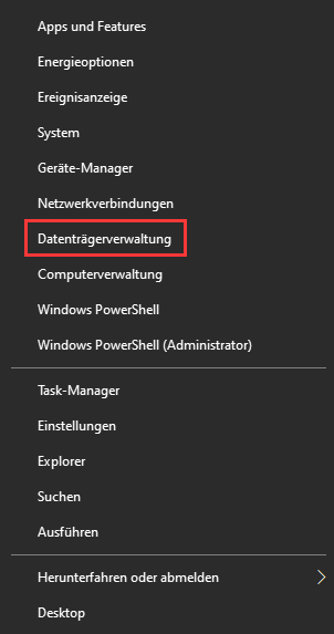 Windows Datenträgerverwaltung öffnen