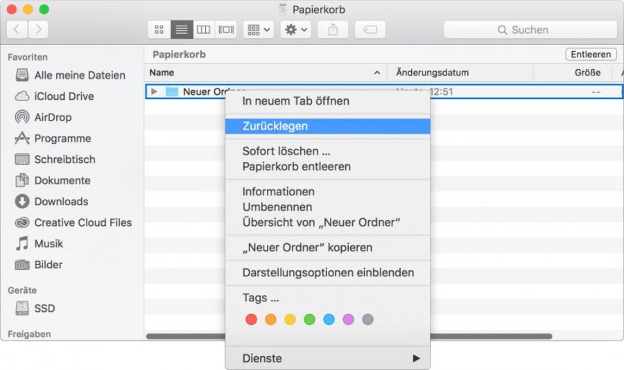 Mac Papierkorb wiederherstellen